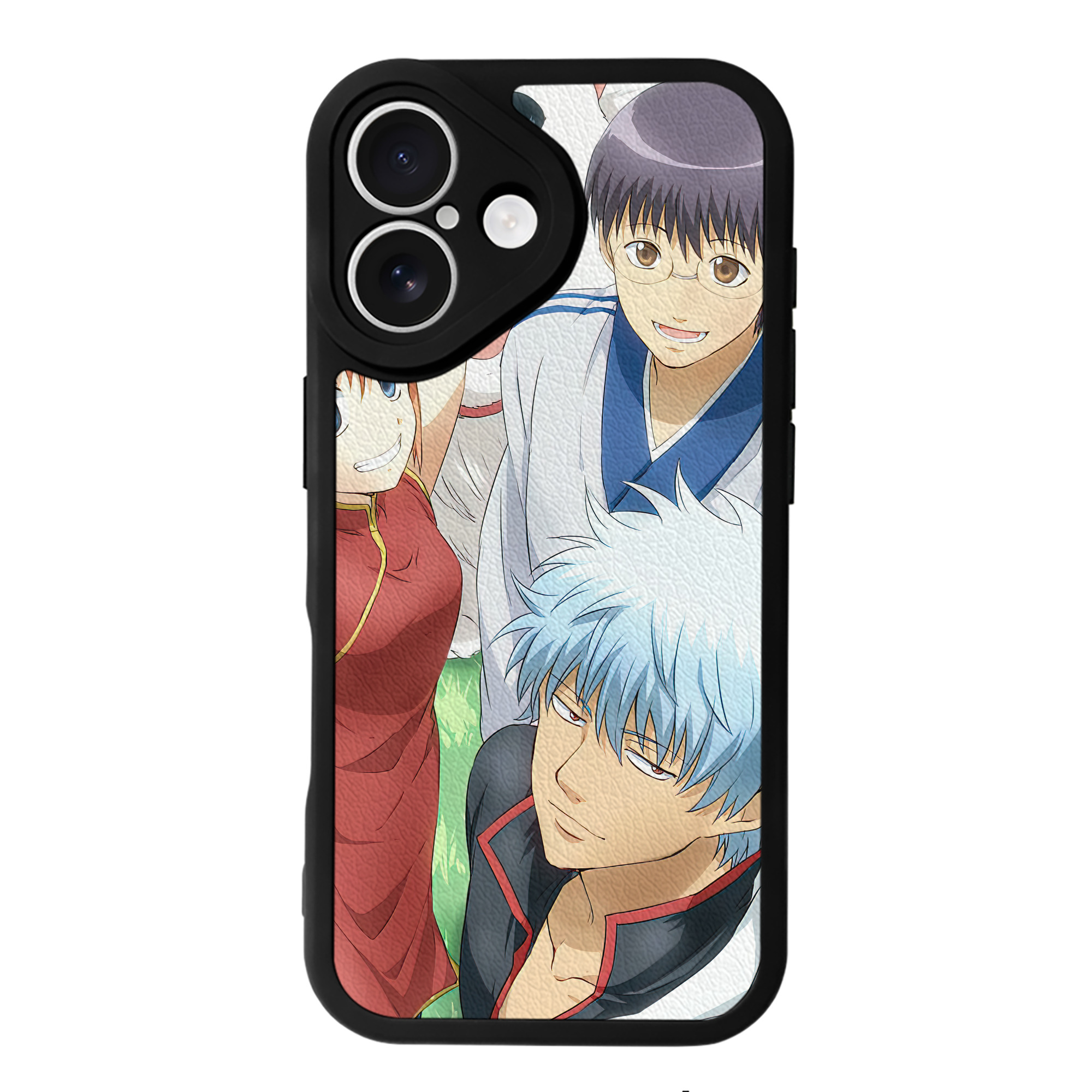 （画像用） ぎんたま 坂田銀時（さかたぎんとき） 神楽 志村新八（しむら しんぱち） GINTAMA Sakata Gintoki Kagura Shimura Shinpachi 【iPhone 16シリーズ対応】シリコンスマホケース（レザー調） 材質：シリコン